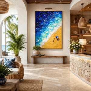 Beach Wave Ocean Wall Art shown in a calm bedroom setting | Oildeco