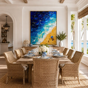 Beach Wave Ocean Wall Art displayed in a bright dining room | Oildeco