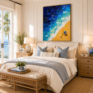 Beach Wave Ocean Wall Art displayed in a bright dining room | Oildeco