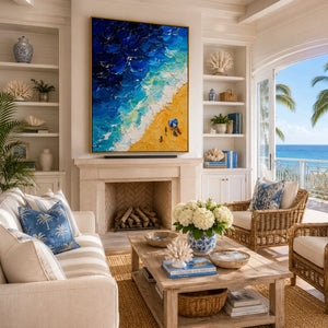 Beach Wave Ocean Wall Art shown in a quiet home office | Oildeco