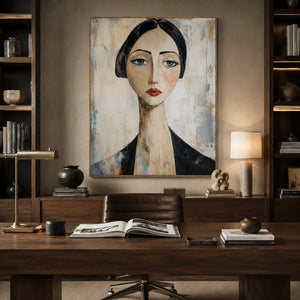 Quiet Gaze Portrait Wall Art styled interior scene 3 | OILDECO
