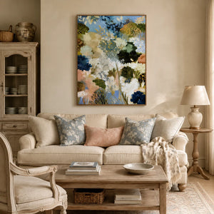 Blue Garden Floral Wall Art styled interior scene 1 | OILDECO