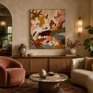 Blush Meadow Abstract Wall Art styled interior scene 4 | OILDECO