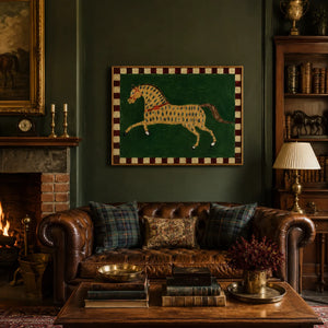 Checkered Horse Folk Wall Art styled interior scene 1 | OILDECO