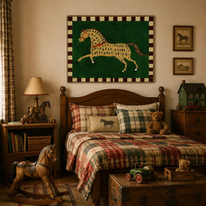 Checkered Horse Folk Wall Art styled interior scene 2 | OILDECO