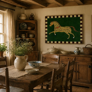 Checkered Horse Folk Wall Art styled interior scene 3 | OILDECO