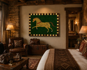 Checkered Horse Folk Wall Art styled interior scene 4 | OILDECO