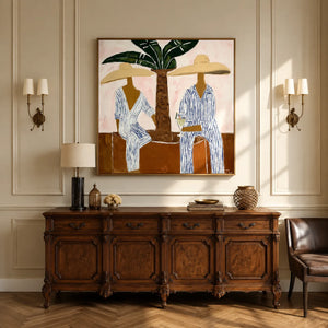 Palm Shade Duet Figure Wall Art styled interior scene 5 | OILDECO