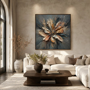 Silver Petal Floral Wall Art styled in a modern living room | Oildeco