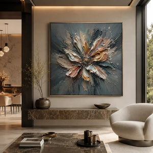 Silver Petal Floral Wall Art styled in a contemporary entryway | Oildeco