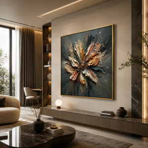 Silver Petal Floral Wall Art styled in a modern living room | Oildeco