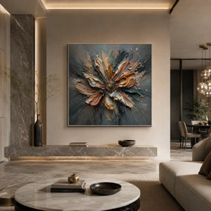 Silver Petal Floral Wall Art shown in a quiet home office | Oildeco