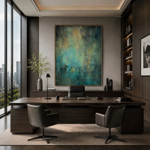 Aqua Patina Abstract Wall Art styled interior scene 1 | OILDECO