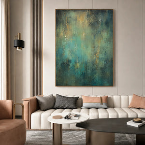 Aqua Patina Abstract Wall Art styled interior scene 2 | OILDECO