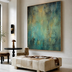 Aqua Patina Abstract Wall Art styled interior scene 3 | OILDECO