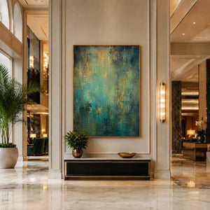 Aqua Patina Abstract Wall Art styled interior scene 4 | OILDECO