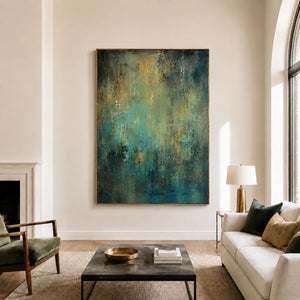 Aqua Patina Abstract Wall Art styled interior scene 5 | OILDECO