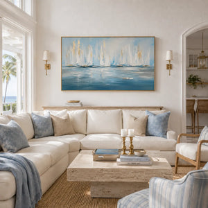 White Sails Ocean Wall Art styled in a contemporary entryway | Oildeco