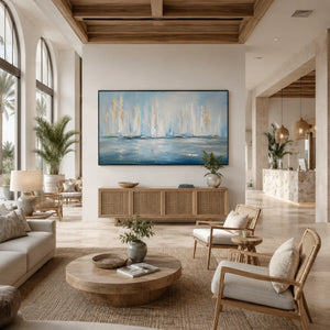 White Sails Ocean Wall Art shown in a quiet home office | Oildeco