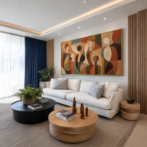 Gathered Figures Panoramic Wall Art styled interior scene 3 | OILDECO