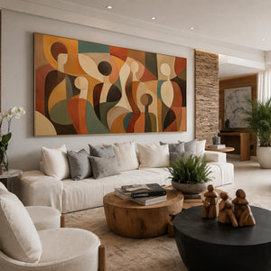 Gathered Figures Panoramic Wall Art styled interior scene 4 | OILDECO