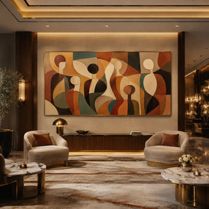 Gathered Figures Panoramic Wall Art styled interior scene 6 | OILDECO
