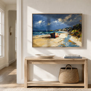 Coastal Path Ocean Wall Art shown in a calm bedroom setting | Oildeco