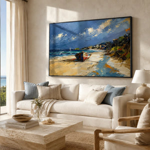 Coastal Path Ocean Wall Art styled in a modern living room | Oildeco