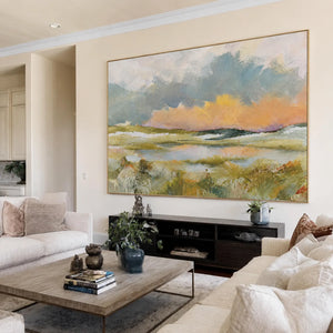 Pastel Marsh Landscape Wall Art styled interior scene 2 | OILDECO