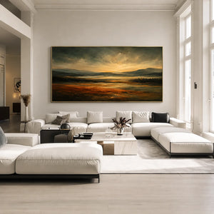 Amber Estuary Landscape Wall Art styled interior scene 1 | OILDECO