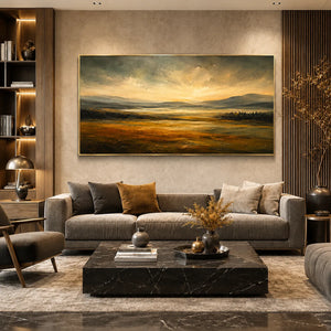 Amber Estuary Landscape Wall Art styled interior scene 3 | OILDECO