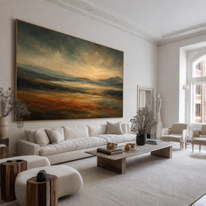 Amber Estuary Landscape Wall Art styled interior scene 4 | OILDECO