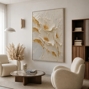 Ivory Poppies Relief Wall Art styled interior scene 1 | OILDECO