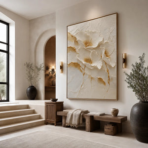 Ivory Poppies Relief Wall Art styled interior scene 2 | OILDECO