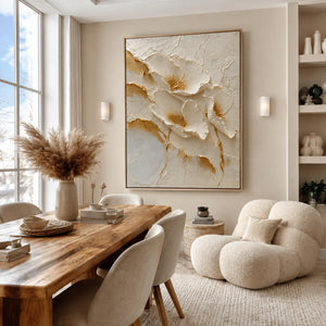 Ivory Poppies Relief Wall Art styled interior scene 3 | OILDECO