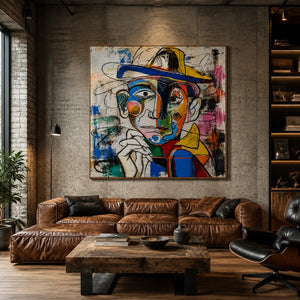 Chromatic Hat Portrait Wall Art styled interior scene 3 | OILDECO