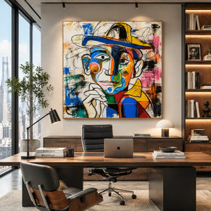 Chromatic Hat Portrait Wall Art styled interior scene 4 | OILDECO