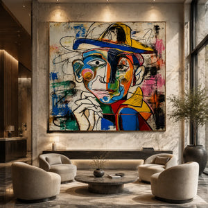 Chromatic Hat Portrait Wall Art styled interior scene 6 | OILDECO