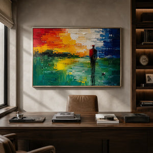 Sunset Pier Ocean Wall Art shown in a quiet home office | Oildeco