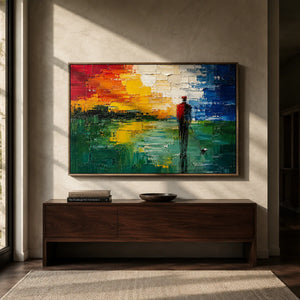 Sunset Pier Ocean Wall Art displayed above a sofa in a neutral interior | Oildeco