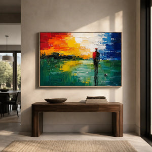 Sunset Pier Ocean Wall Art shown in a calm bedroom setting | Oildeco