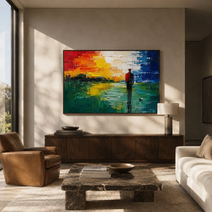 Sunset Pier Ocean Wall Art displayed in a bright dining room | Oildeco