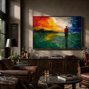 Sunset Pier Ocean Wall Art shown in a quiet home office | Oildeco