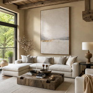 Quiet Gold Horizon Abstract Wall Art styled interior scene 1 | OILDECO