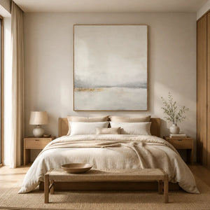 Quiet Gold Horizon Abstract Wall Art styled interior scene 3 | OILDECO