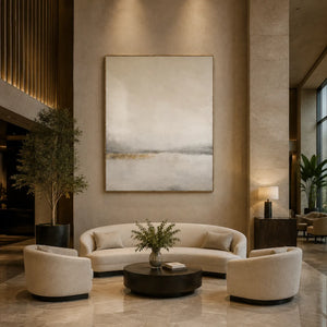 Quiet Gold Horizon Abstract Wall Art styled interior scene 4 | OILDECO