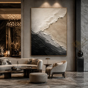Monochrome Drift Textured Wall Art styled interior scene 4 | OILDECO