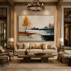 Amber Birch Landscape Wall Art styled interior scene 2 | OILDECO