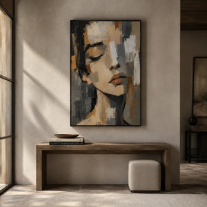 Soft Gaze Portrait Wall Art displayed above a sofa in a neutral interior | Oildeco
