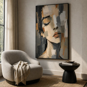 Soft Gaze Portrait Wall Art styled in a contemporary entryway | Oildeco